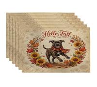 Lot de 6 sets de table en forme de chien Corso Fall Cane - 30,5 x 45,7 cm - Style vintage - Pour salle à manger, vacances d'automne, décoration de la maison et de la cuisine