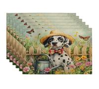 Lot de 6 sets de table en forme de chien dalmatien printanier, 30,5 x 45,7 cm, arrosoir amusant pour la maison, la salle à manger, les fêtes d'animaux domestiques, la cuisine