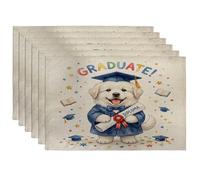 Lot de 6 sets de table en forme de chien des Pyrénées avec inscription « Congrats Grad » - 30,5 x 45,7 cm - Joli diplôme - Décoration de cuisine
