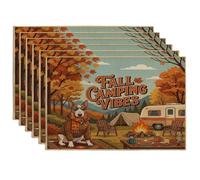 Lot de 6 sets de table en forme de chien Fall Bull Terrier, 30,5 x 45,7 cm, forêt d'automne pour camping-car, salle à manger, tente, feu de camp, fête de vacances, cuisine, motif imprimé