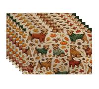Lot de 6 sets de table en forme de chien Fall Lakeland Terrier, 30,5 x 45,7 cm, motif récoltes de vacances, érable