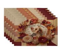 Lot de 6 sets de table en forme de chien Fall Yorkies - 30,5 x 45,7 cm - Motif feuilles florales - Pour salle à manger, vacances d'automne, décoration de cuisine