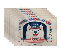 Lot de 6 sets de table en forme de chien samoyède 250 ans, 30,5 x 45,7 cm, fenêtre américaine pour dîner à la maison, fête des vacances du 4 juillet, décoration de cuisine