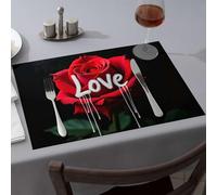 Lot de 6 sets de table en forme de cœur fondant Motif fraises Love In Bloom: A Red Rose's Melting Heart