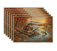 Lot de 6 sets de table en forme de hamster d'automne, 30,5 x 45,7 cm, pour la chasse, la pêche, la maison, la forêt d'érable, la décoration de la cuisine
