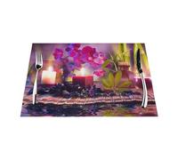 Lot de 6 sets de table en PVC imprimé pierres zen et bambou, antidérapants, isolants thermiques, lavables, pour cuisine, salle à manger, cadeaux faciles à nettoyer, 45 x 30 cm