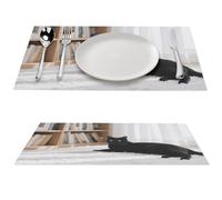 Lot de 6 sets de table en PVC résistants à la chaleur lavables et antidérapants pour table de salle à manger, cuisine, salle à manger - 30,5 x 45,7 cm - Noir