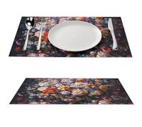 Lot de 6 sets de table en PVC résistants à la chaleur - Lavables et antidérapants - Pour table de salle à manger, table de salle à manger, cuisine, décoration de nombreuses fleurs