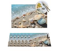 Lot de 6 sets de table en PVC tissé avec imprimé océan, mer, plage, coquillages, étoiles de mer, antidérapants, résistants à la chaleur, durables, lavables pour table de cuisine, dîner, mariage, 45,7