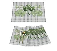 Lot de 6 sets de table en vinyle à carreaux gris à quatre feuilles pour tables de salle à manger, sets de table de cuisine, résistants à la chaleur, lavables et lavables en PVC