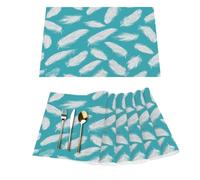 Lot de 6 sets de table en vinyle motif plume sur turquoise pour tables de salle à manger, sets de table de cuisine, résistants à la chaleur, lavables et lavables en PVC