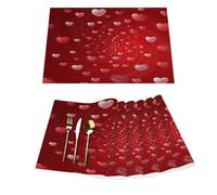 Lot de 6 sets de table en vinyle pour table de salle à manger, cuisine, résistants à la chaleur, lavables et lavables en PVC Motif cœurs rouges