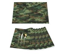 Lot de 6 sets de table en vinyle vert camouflage militaire pour tables de salle à manger, sets de table de cuisine, résistants à la chaleur, lavables et faciles à nettoyer