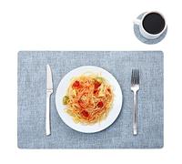 Lot de 6 sets de table et dessous de verre en cuir, grands sets de table, imperméables et résistants à la chaleur (bleu)