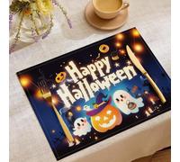 Lot De 6 Sets De Table - Fantômes Lanternes Citrouilles,Éléments d'horreur d'halloween - 45 X 30 Cm - Sets De Table De Vacances - Lavables - Décoration pour Cuisine, Fête,Noir Bleu