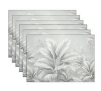 Lot de 6 Sets de Table Feuilles Abstraites, Dessous de Table Lavable Palmier Strelitzia Facile à Nettoyer et Stocker pour Décoration de Fêtes et Vacances, Cendre
