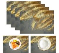 Lot de 6 Sets de Table Feuilles De Palmier Dorées, Plantes Tropicales De Luxe Gris Sets de Table Résistants à la Chaleur, Antidérapants Imperméables, Décoration pour Intérieure Vacances Fête 45x30cm