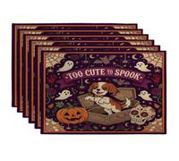 Lot de 6 sets de table Halloween Cavalier King Charles Spaniel, 30,5 x 45,7 cm, fantôme gothique effrayant pour salle à manger, décoration de maison, cuisine