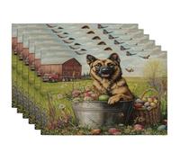 Lot de 6 sets de table imprimés pour le printemps, Pâques, chien malinois belge, 30,5 x 45,7 cm, motif chiot de grange de ferme, décoration de cuisine