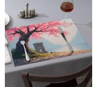 Lot de 6 sets de table jaunes « A Person Standing By A Lake, admiring Cherry Blossoms » - Sets de table modernes - Décoration rustique