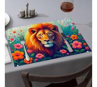 Lot de 6 sets de table jaunes Nature'S Majesty : lion au milieu des fleurs pour salle à manger, cuisine et linge de table, nappe occidentale