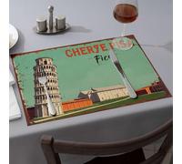 Lot de 6 sets de table jaunes Visit Pisa, See The Famous Leaning Tower. Sets de table décoratifs pour salle à manger