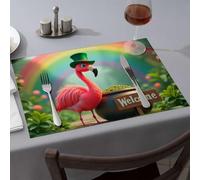 Lot de 6 sets de table jaunes « Welcome To The Rainbow Paradise » avec un chapeau de flamant rose pour salle à manger, cuisine et table