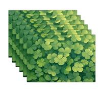 Lot de 6 Sets De Table Lavable Trèfle 45x30cm, La Saint-Patrick Set De Table Rectangulaire pour Décoratif Table De Salle à Manger Cuisine Restaurant Toile De Lin, Vert