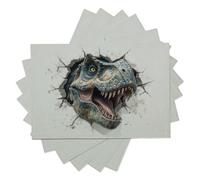 Lot de 6 Sets De Table Lavable Un Tyrannosaure Rex Défonce Un Mur 45x30cm, Réalisme Animal en 3D Set De Table Rectangulaire pour Table De Salle à Manger Cuisine Restaurant, Bleu