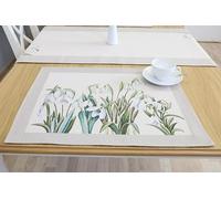 Lot de 6 sets de table, lavables, 40 x 50 cm, en tissu 100 % jacquard, sous-verres, assiettes de qualité supérieure, réutilisables, pour mariage, anniversaire, cuisine, café - Motif perce-neige