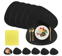 Lot de 6 sets de table lavables - 41 x 34 cm - Résistants à la chaleur - Double face - En cuir - Imperméables et antidérapants - Pour la maison, la cuisine, le restaurant et l'hôtel - Noir