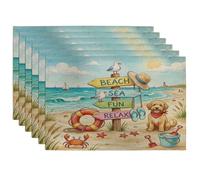 Lot de 6 sets de table lavables à motif chien Golden Doodle - 30,5 x 45,7 cm - Motif plage côtière et bord de mer - Pour salle à manger, vacances d'animaux domestiques, décoration de cuisine