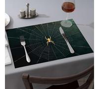 Lot de 6 sets de table lavables « A Spider Sits in the Center of its Web » - Décoration d'intérieur rustique - Cadeaux pour filles dorées