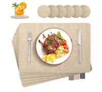 Lot de 6 sets de table lavables - Aspect cuir synthétique - Résistants à la chaleur - Double face - Antidérapants - Pour la maison, la cuisine, le restaurant et l'hôtel - 30 x 43 cm - Beige