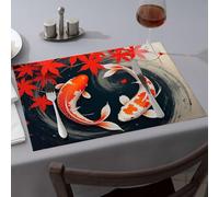 Lot de 6 sets de table lavables avec deux poissons koï nageant dans un étang Yin-Yang avec feuilles d'érable rouges