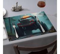 Lot de 6 sets de table lavables en forme de camion monstre avec dents de requin dans la forêt