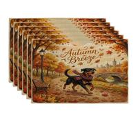 Lot de 6 sets de table lavables en forme de chien Fall Rottweilers - 30,5 x 45,7 cm - Motif feuilles de campagne de vacances - Décoration de cuisine