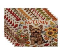 Lot de 6 sets de table lavables en forme de chien Fall Yorkies - 30,5 x 45,7 cm