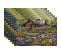 Lot de 6 sets de table lavables en forme de chien malamutes de l'Alaska, 30,5 x 45,7 cm, motif floral et fleurs pour maison, salle à manger, fête d'animaux domestiques, décoration de cuisine