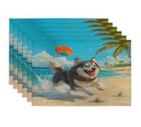 Lot de 6 sets de table lavables en forme de chien malamutes de l'Alaska - 30,5 x 45,7 cm - Motif plage et mer côtière - Décoration de cuisine