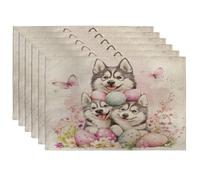 Lot de 6 sets de table lavables en forme de chien malamutes de l'Alaska, 30,5 x 45,7 cm, motifs œufs mignons et amusants pour la maison, la salle à manger, les fêtes d'animaux domestiques, la cuisine