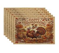 Lot de 6 sets de table lavables en forme de chien Russell Terrier de l'Action de grâce, 30,5 x 45,7 cm, motif de dinde amusante pour salle à manger, fête d'automne, décoration de cuisine