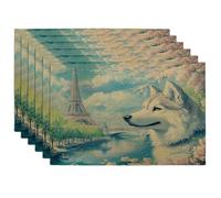 Lot de 6 sets de table lavables en forme de chiens malamutes de l'Alaska, 30,5 x 45,7 cm, tours romantiques pour maison, salle à manger, fête d'animaux domestiques, décoration de cuisine