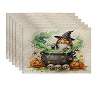Lot de 6 sets de table lavables pour Halloween, motif chien berger shetland, 30,5 x 45,7 cm, décoration saisonnière pour la maison, la cuisine