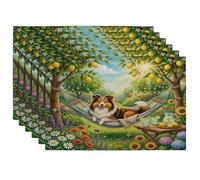 Lot de 6 sets de table lavables pour salle à manger, maison, cuisine - Motif chien de berger Shetland - 30,5 x 45,7 cm