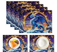 Lot De 6 Sets De Table Lavables, Set De Tables Lin, Résistants À La Chaleur, Antidérapants, pour Table De Cuisine Et Vacances, Décoration, Dragon Bleu Fantastique Animal De Style Anime