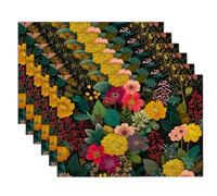 Lot de 6 Sets de Table, Les Fleurs Sauvages Fleurissent Lavable Napperons Résiste à la Chaleur Antidérapant Petites Fleurs Dessous de Table pour Cuisine ou Table à Manger, Vert Foncé