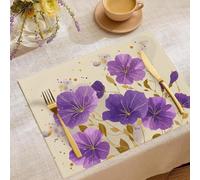 Lot De 6 Sets De Table Lin Fleurs Sauvages Plantes Fleurs Set Table Lavable Antidérapant Set De Tables pour Salle À Manger Cuisine 45X30Cm