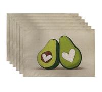 Lot de 6 sets de table Love Avocado - Vert - Décoratifs - Pour table de salle à manger - Antidérapants - Lavables - Pour intérieur et extérieur