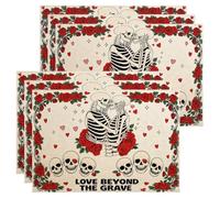 Lot de 6 sets de table Love Beyond The Grave - Motif floral vintage - Pour table à manger - Antidérapants - Lavables - Pour l'intérieur et l'extérieur - Pour la cuisine et les fêtes